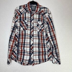 𝅺BUCKLE Athletic Fit Pearl Snap Front Plaid Long Sleeve Shirt L